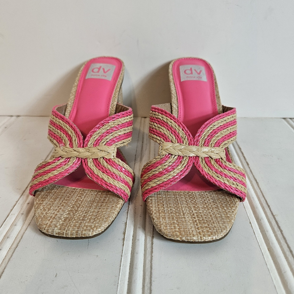 Dv Dolce Vita Sandals Pink Tan Raffia Haady Summer Shoes Womens Size 8.5 View 2